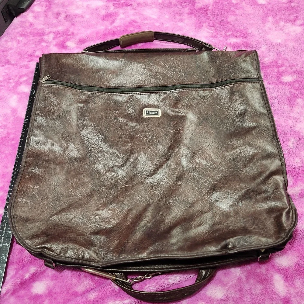 Vintage Samsonite Sentry Brown Faux Leather Hanging Bi-Fold Garment Bag Travel